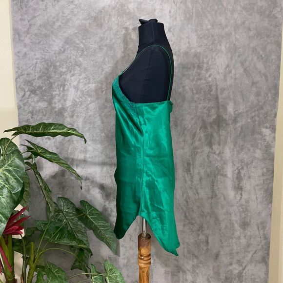 Victoria's Secret 90’s Y2K Gold Label Emerald Green Satin Slip Dress Size M lace - Picture 3 of 9